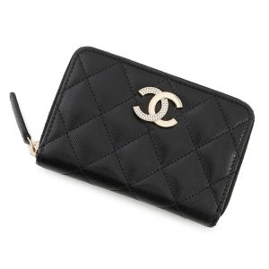 CHANEL Matelasse Classic Zip Coin Purse BlackAP4341 Caviar Leather/Rhinestone