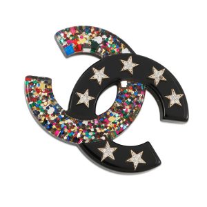 CHANEL CC Logo Star Brooch Black/Multicolor Plastic Metal Rhinestone
