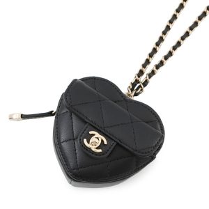 CHANEL Matelasse Heart ChainCoin purse BlackAP2783 Lambskin