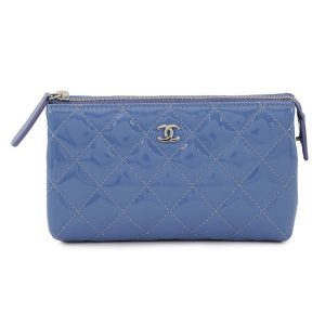 CHANEL Matelasse Pouch Light Blue Patent Leather