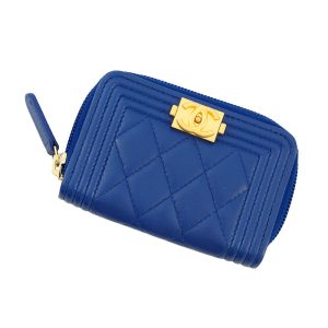 CHANEL Boy Chanel Compact Wallet BlueA80602 Leather