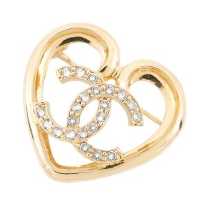 CHANEL CC Logo Heart Brooch GoldABA093 Metal Rhinestone