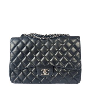 Chanel Classic Flap Jumbo Large Black Lambskin Leather with Silver hardware