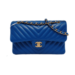 Chanel Classic Flap Small Chevron Stitching Royal Blue Lambskin Leather Gold Hardware 2018