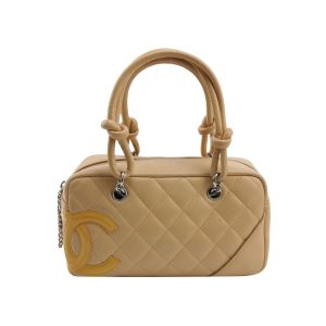 Chanel Cambon Small Shoulder Bag Beige Calfskin Leather Double Strap