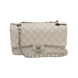 Chanel Classic Flap Medium White Caviar Leather Silver Hardware