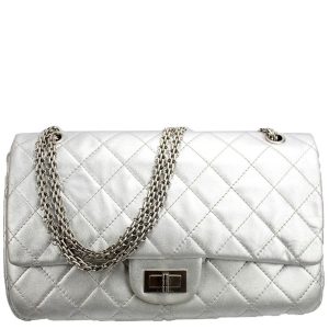 Chanel 2.55 227 Silver Jumbo Classic flap 10-15M Bag