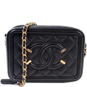Chanel Filigree Vanity Clutch W/Chain Caviar 25M Bag