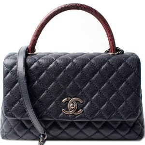 Chanel Flap Lizard Embossed Top Handle Caviar 21M Bag