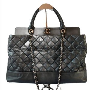 Chanel Portobello Shopping Tote Bag with Handle Black CC Lined Quilted