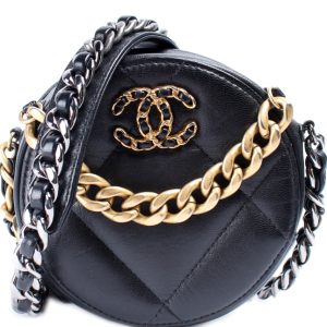 Chanel 19 Round Clutch W/ Chain Lambskin 30M Bag