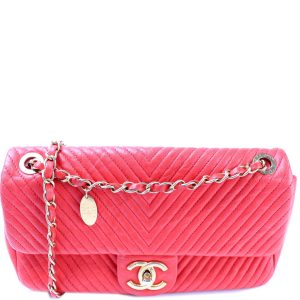 Chanel Medallion Charm Flap Chevron Wrinkled Lambskin 20M Bag