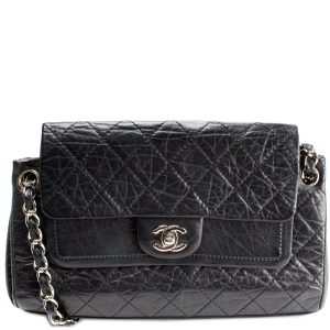 Chanel CC Accordion Double Flap Distressed Calfskin Bag