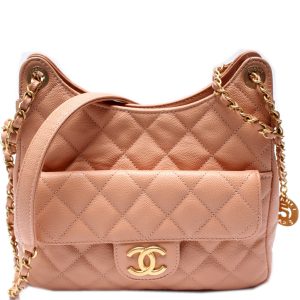 Chanel CC Wavy Hobo Quilted Caviar Bag