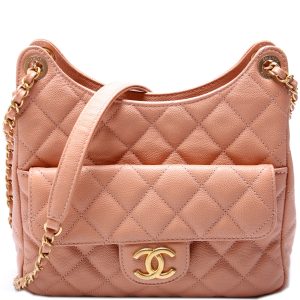 Chanel C Wavy Hobo Quilted Caviar Bag