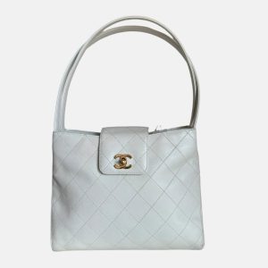 Chanel Kelly Top Handle Bag White Leather