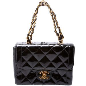 Chanel CC Double Chain Handle Mini Flap Patent Vintage Bag