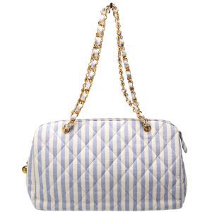 Chanel Chain Tote Striped Linen 3M Bag