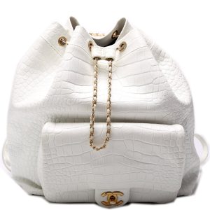 Chanel Drawstring Backpack Crocodile Embossed 28M Bag