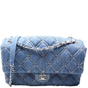 Chanel Blue Chip Flap Large Frayed Denim 29M Bag