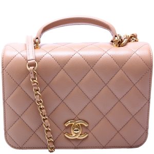 Chanel Mini Top Handle Flap Quilted Caviar Bag