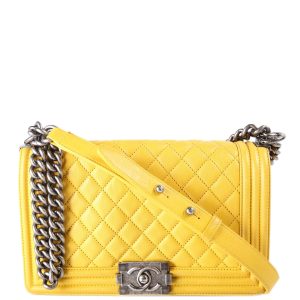 Chanel Boy Flap Medium Old Lambskin 15-20M Yellow Bag