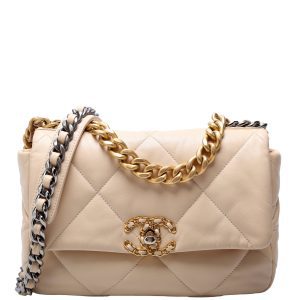 Chanel 19 Medium Flap Quilted Goatskin 28M Beige Bag