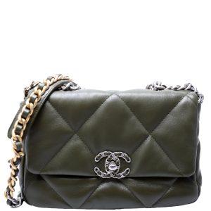 Chanel 19 Medium Flap Quilted Goatskin 28M Green Bag