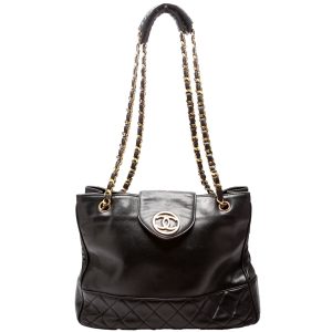 Chanel CC Quilted Lambskin Chain Shopper Vintage 1M Black Bag