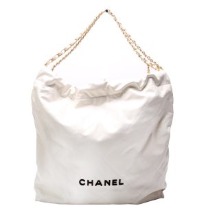 Chanel 22 Quilted Large Hobo White Bag