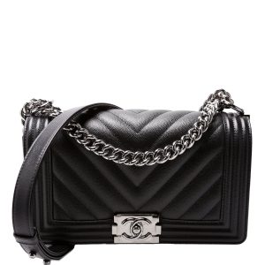 Chanel Boy Flap Medium Chevron Caviar 25M Black Bag