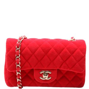 Chanel Classic Flap Mini Rectangle Velvet 24M Red Bag