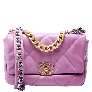Chanel Quilted Goatskin 19 Medium Flap 30M Purple Bag