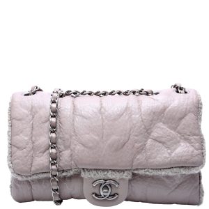 Chanel Chic Knit Mini Flap Sheepskin/Wool 18M Grey Bag