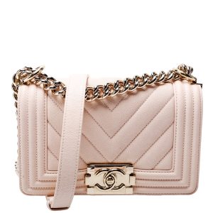 Chanel Boy Flap Small Chevron Caviar 30M Pink Bag