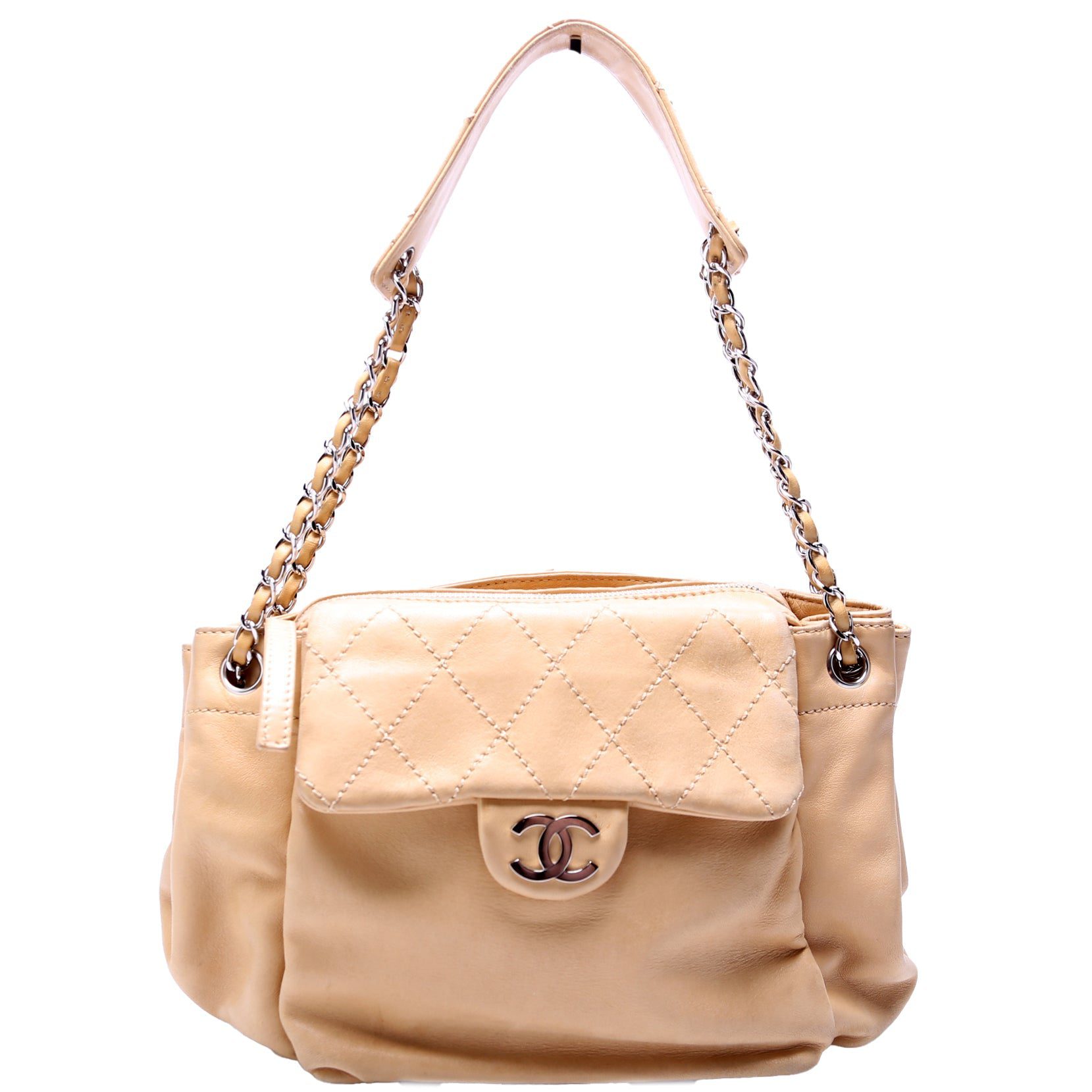 Chanel CC Pocket Accordion Shoulder Lambskin 10M Tan Bag