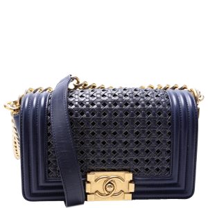 Chanel Boy Reverso Flap Small Braided Sheepskin 19M Navy Bag