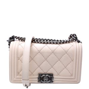 Chanel Boy Flap Medium New Calfskin Double Stitch 18M Cream Bag