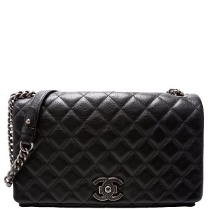 Chanel City Rock Large Flap Goatskin Quilted 21M Black Bag
