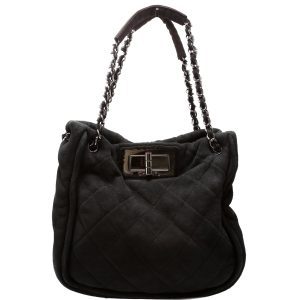 Chanel Mademoiselle Shearling Quilted Tote 9M Black Bag