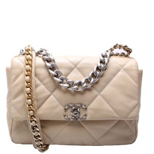 Chanel Quilted Goatskin 19 Large 32+M Beige Bag