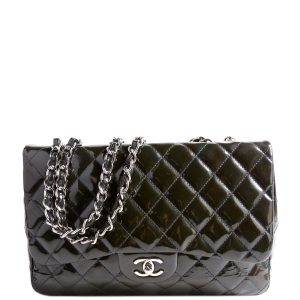 Chanel Classic Flap Jumbo Patent 13M Green Bag