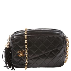 Chanel CC Diagonal Flap Tassel Camera Vintage Black Bag