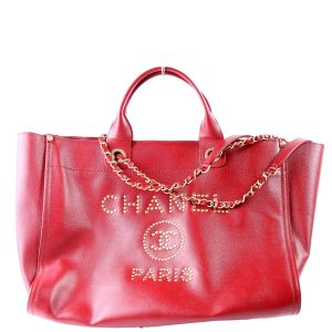 Chanel Deauville Studded Caviar Leather Med Tote 26M Bag