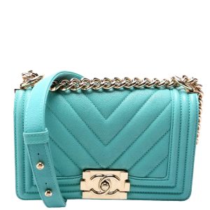 Chanel Boy Flap Small Chevron Caviar 27M Teal Bag
