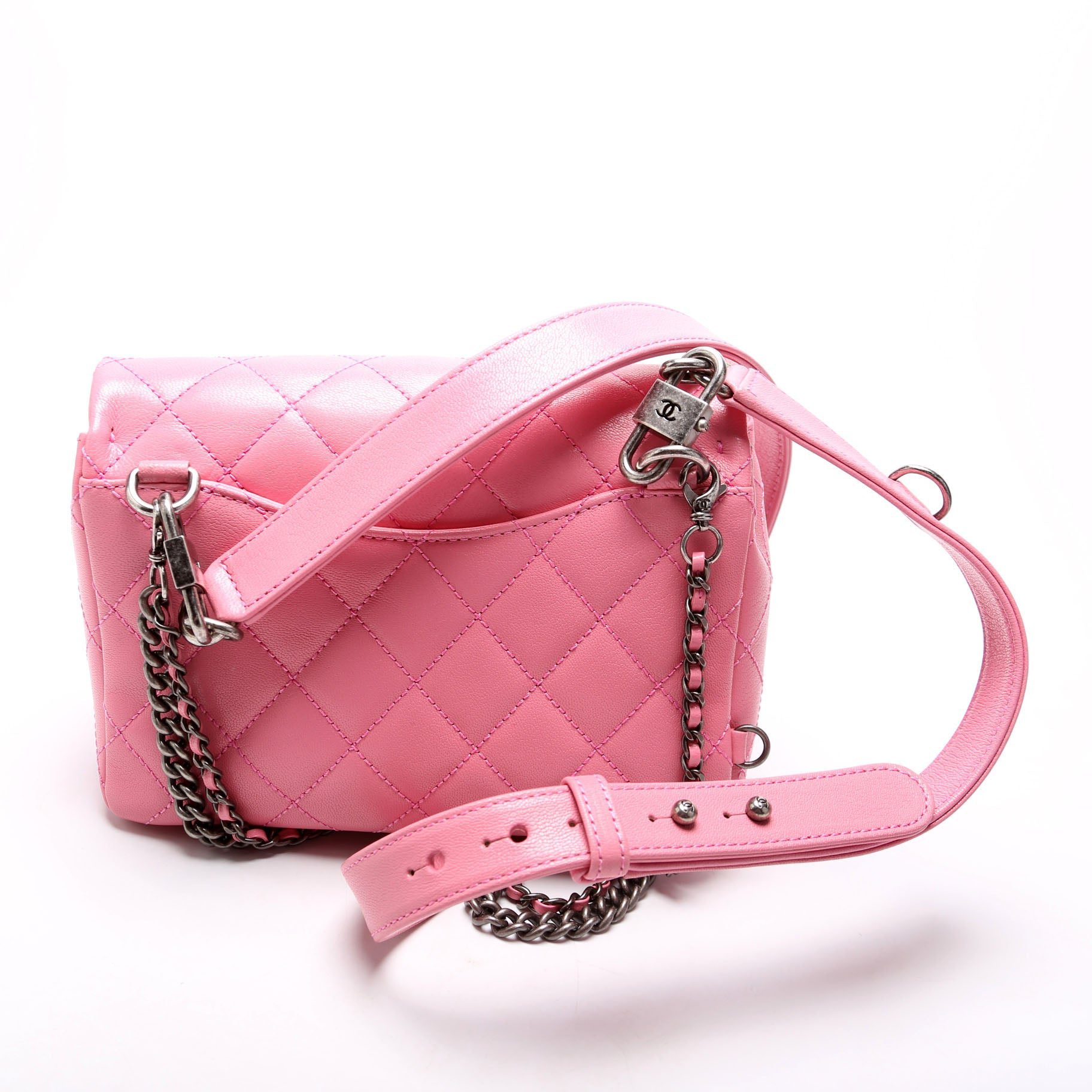 Chanel Double Carry Chain Waist 21M Goatskin Pink Bag - Image 3