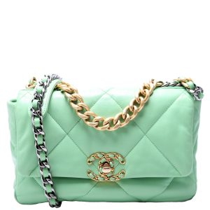 Chanel 19 Medium Flap Quilted Goatskin 30M Green Bag