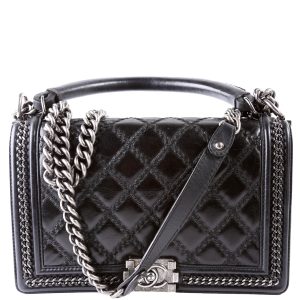 Chanel Boy Flap Medium Old Top Handle 21M Black Bag