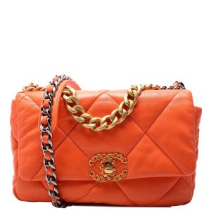 Chanel Quilted Goatskin 19 Medium Flap 29M Orange Bag