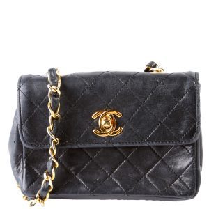 Chanel CC Quilted Lambskin Extra Mini Flap 1M Vintage Black Bag